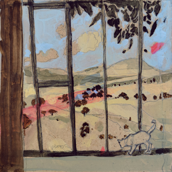 chat a la fenêtre - 13x13 - tempera